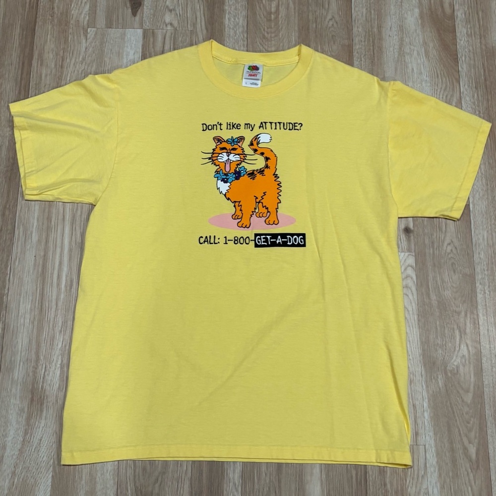 Fruit of the loom yellow women’s large Don’t Like My Attitude Cat Shirt ￼